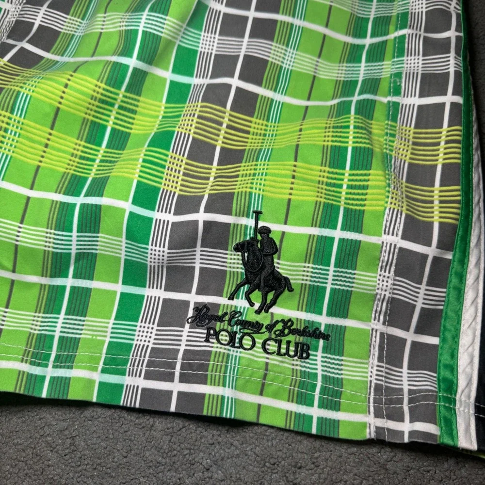 Royal County of Berkshire‎ Polo Club Mens Green Plaid Swim Trunks Shorts Size M